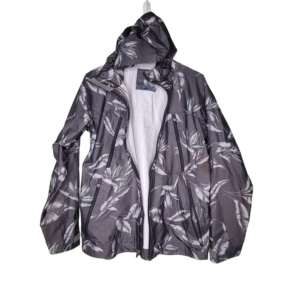 Burton Windbreaker Jacket Full Zip Gray Blue Floral Snow Ski Winter Outdoors M